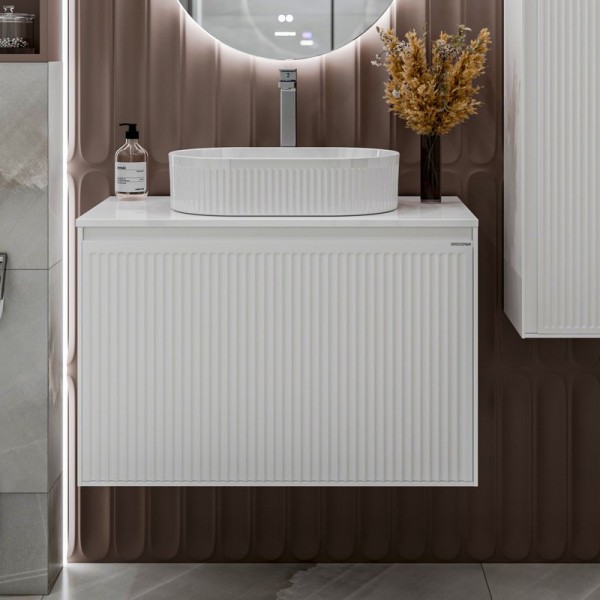 Тумба с раковиной Grossman Кристалл 80 подвесная, бклый глянец