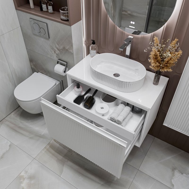 Тумба с раковиной Grossman Кристалл 80 подвесная, бклый глянец