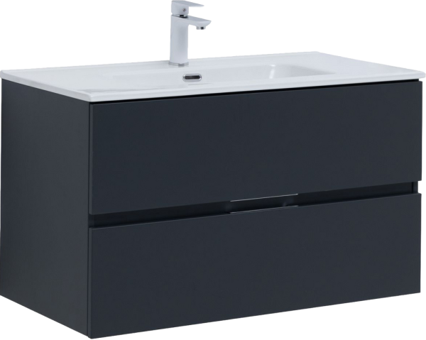 Тумба с раковиной Aquanet Алвита 90 подвесная, антрацит, 2 ящика