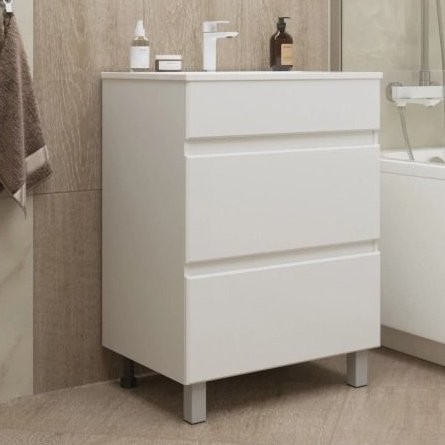 Тумба с раковиной Mixline Брикс 60 2 ящика, глянцевая белая, раковина Breeze 60