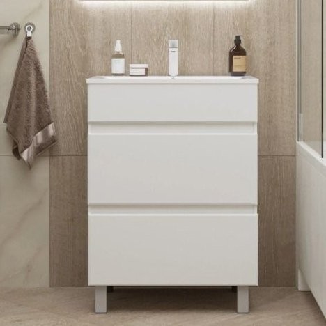 Тумба с раковиной Mixline Брикс 60 2 ящика, глянцевая белая, раковина Breeze 60