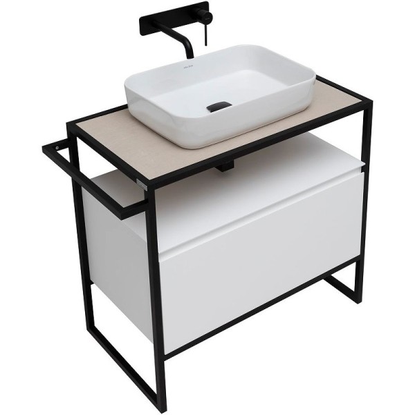 Тумба под раковину со столешницей Allen Brau Priority 80 напольная, белый матовый, столешница бежевая