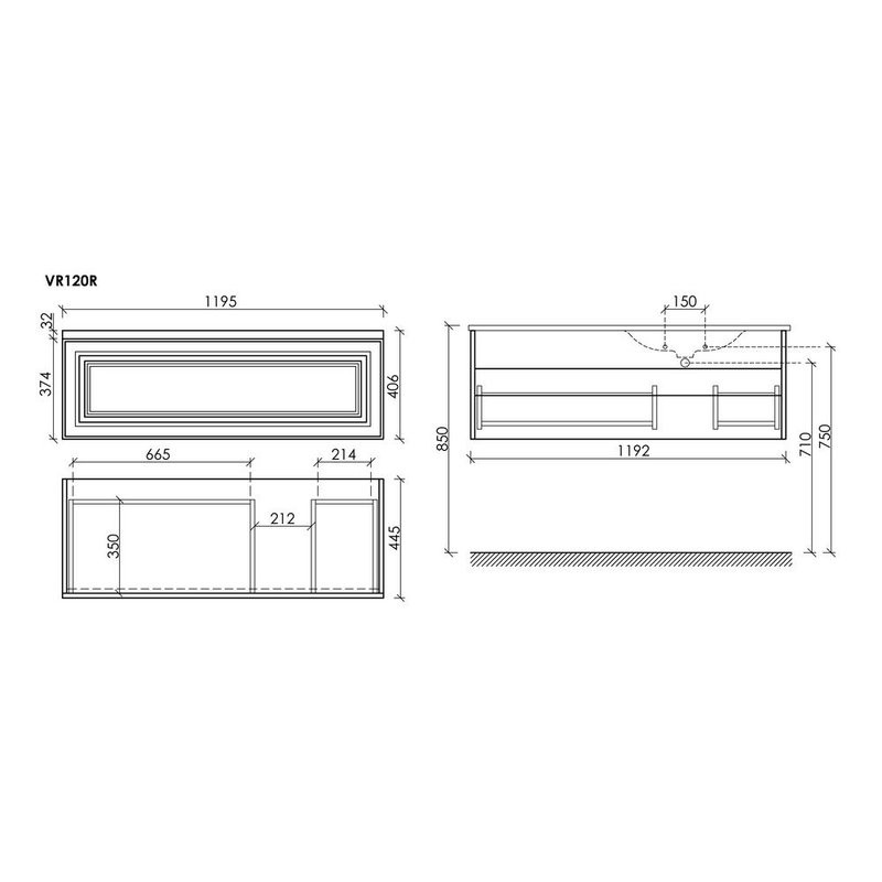 Тумба для ванной подвесная Sancos Very правая 1195х445х406, VR120RW