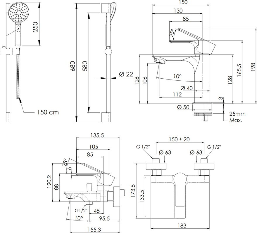 Комплект для ванной Remer Energy EY0512315LMPI