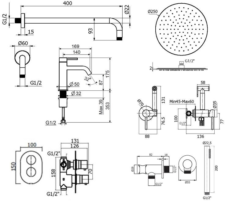 Комплект для ванной Plumberia Selection Ixo KITZXOT18CR53 С ВНУТРЕННЕЙ ЧАСТЬЮ, хром