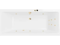 Акриловая ванна Excellent Pryzmat Slim Line 160x75 см, встраиваемая, с гидромассажем, белая, с каркасом, со сливом-переливом, фурнитура золото