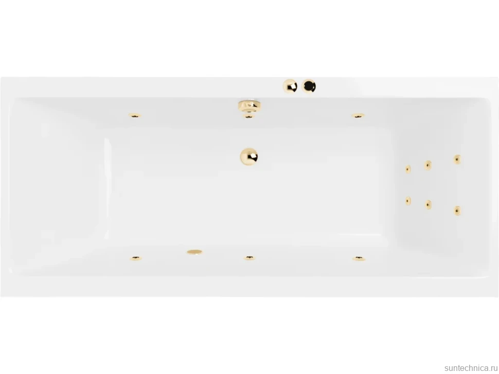 Акриловая ванна Excellent Pryzmat Slim Line 160x75 см, встраиваемая, с гидромассажем, белая, с каркасом, со сливом-переливом, фурнитура золото