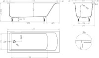 Ванна из искусственного камня Salini Cascata S-Stone 170x70 см, встраиваемая, матовая белая, на ножках