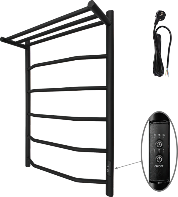 Полотенцесушитель электрический Маргроид Вид 6 СНШ R 81x50 с полкой, черный матовый