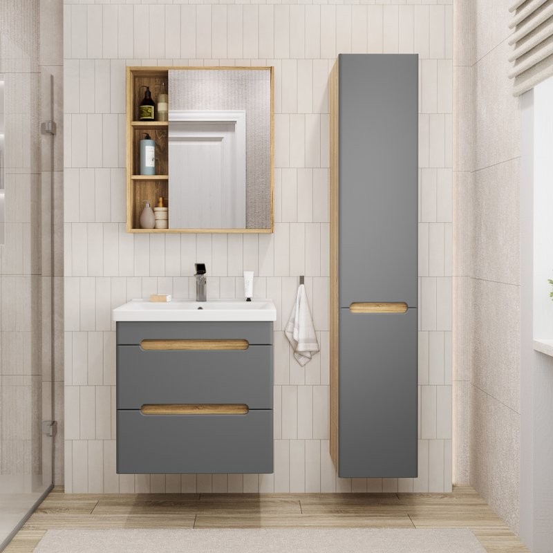 Шкаф-пенал для ванной SanStar Diva 30 графит софт, дуб вотан