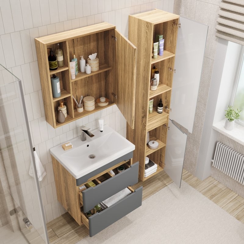 Шкаф-пенал для ванной SanStar Diva 30 графит софт, дуб вотан