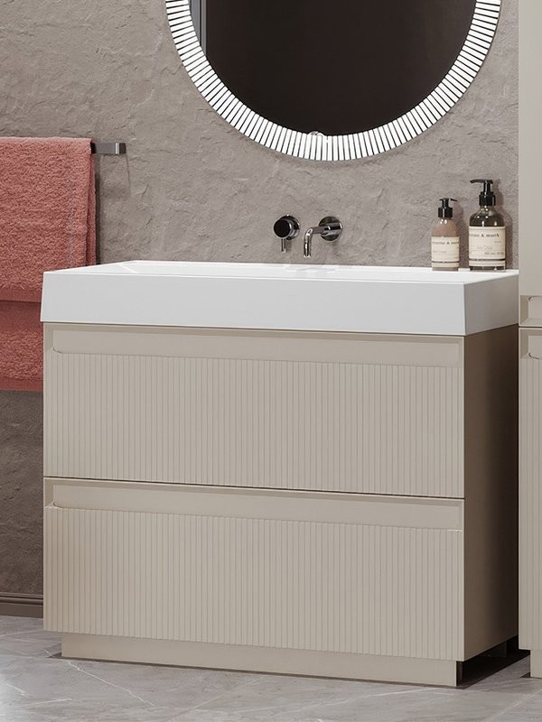 Тумба с раковиной Belux Базель 90 напольная, светлый миндаль матовый