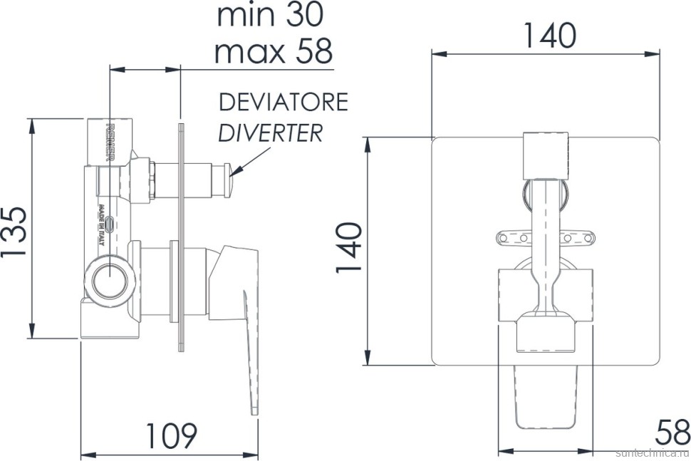 Встраиваемый смеситель для душа и ванны Remer Dream D09 С ВНУТРЕННЕЙ ЧАСТЬЮ