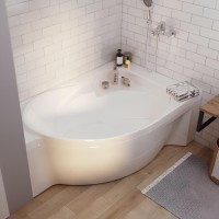 Акриловая ванна 1MarKa Ergonomika R Премиум 175x110 см, угловая, правая, пристенная, белая, асимметричная, с каркасом, с экраном, с сиденьем, со сливом-переливом