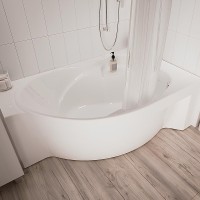Акриловая ванна 1MarKa Ergonomika R Премиум 175x110 см, угловая, правая, пристенная, белая, асимметричная, с каркасом, с экраном, с сиденьем, со сливом-переливом