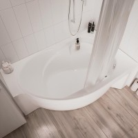 Акриловая ванна 1MarKa Ergonomika R Премиум 175x110 см, угловая, правая, пристенная, белая, асимметричная, с каркасом, с экраном, с сиденьем, со сливом-переливом
