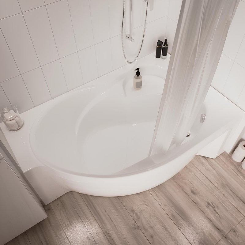 Акриловая ванна 1MarKa Ergonomika R Премиум 175x110 см, угловая, правая, пристенная, белая, асимметричная, с каркасом, с экраном, с сиденьем, со сливом-переливом