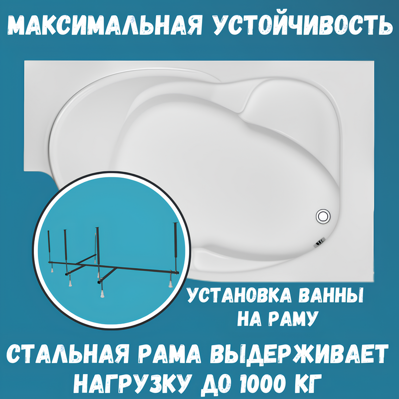Акриловая ванна 1MarKa Ergonomika R Премиум 175x110 см, угловая, правая, пристенная, белая, асимметричная, с каркасом, с экраном, с сиденьем, со сливом-переливом