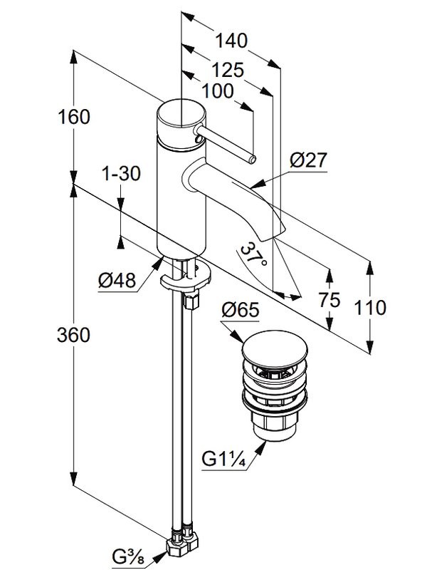 Смеситель для раковины Kludi Bozz 38266N576 брашированный никель PVD