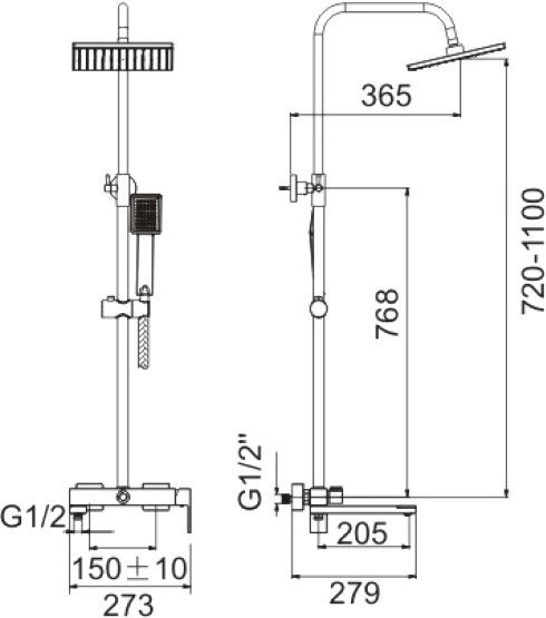 Душевая стойка BELZ B24613-3 вороненая сталь