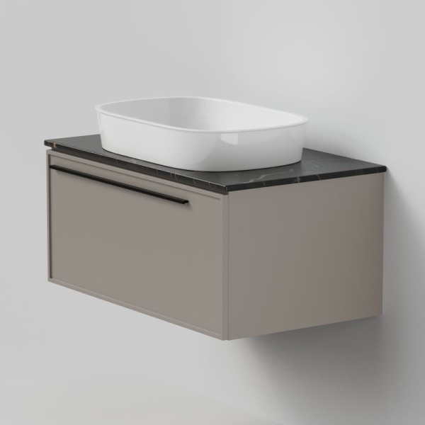 Тумба под раковину со столешницей La Fenice Elba 80 подвесная, cappuccino, бежевая матовая, столешница черный мрамор