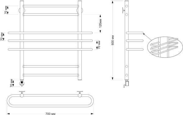 Полотенцесушитель электрический Secado Палермо 4603777478964 65x70 см, подключение справа, бронза, лесенка, латунь