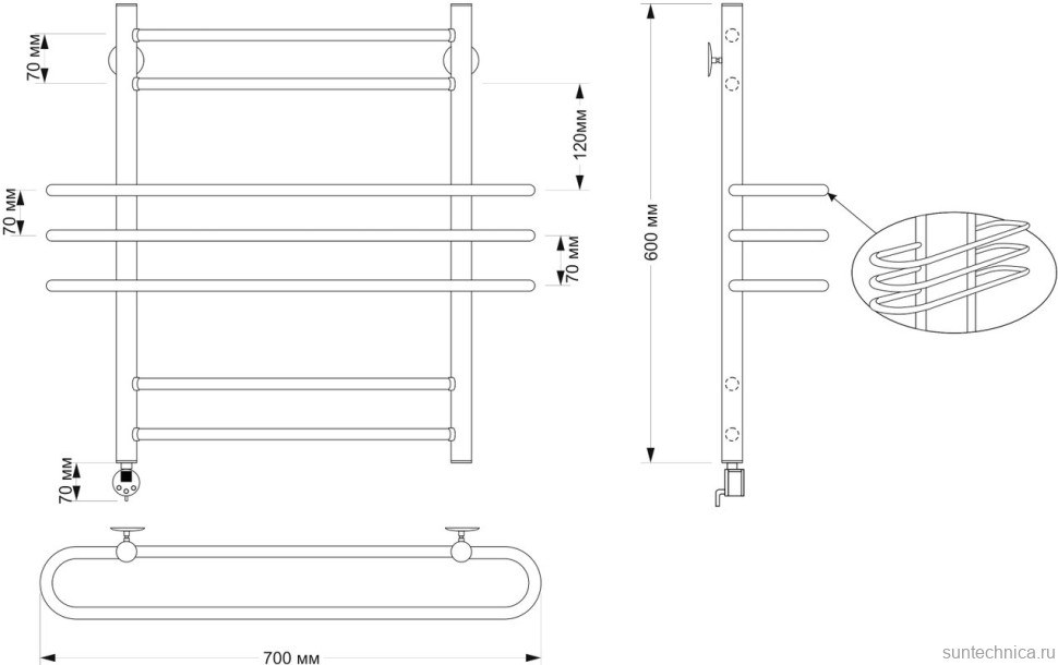 Полотенцесушитель электрический Secado Палермо 4603777478964 65x70 см, подключение справа, бронза, лесенка, латунь