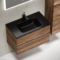 Тумба с раковиной Sancos Urban 80 дуб чарльстон, черная раковина CN7005MB
