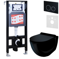 Комплект Унитаз подвесной Esbano Garcia ESUPGARCB черный глянец + Инсталляция Fram + Кнопка ESINKRG11MB