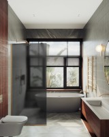 Душевая перегородка Maybahglass MGD-687-2у 119 см, профиль бронза, стекло графит матовое