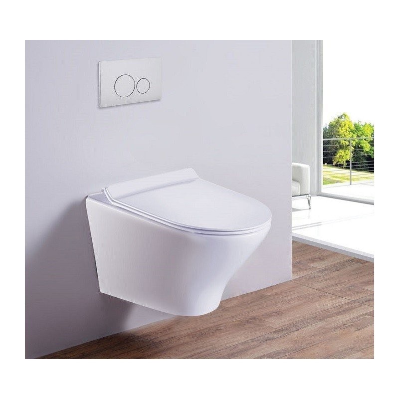 Комплект Унитаз подвесной Esbano Aster ESUPASTEW белый глянец + Инсталляция Fram + Кнопка ESINMTK60ST