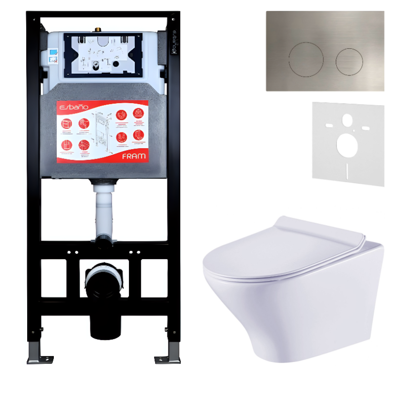 Комплект Унитаз подвесной Esbano Aster ESUPASTEW белый глянец + Инсталляция Fram + Кнопка ESINMTK60ST