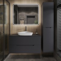 Мебель для ванной комнаты Orange Line 100 подвесная, 2 ящика, матовый графит с раковиной B07-500W