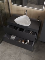 Мебель для ванной комнаты Orange Line 100 подвесная, 2 ящика, матовый графит с раковиной B07-500W