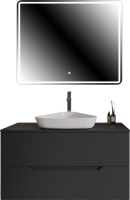 Мебель для ванной комнаты Orange Line 100 подвесная, 2 ящика, матовый графит с раковиной B07-500W