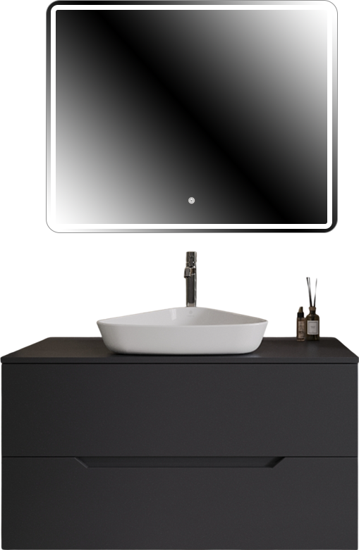 Мебель для ванной комнаты Orange Line 100 подвесная, 2 ящика, матовый графит с раковиной B07-500W