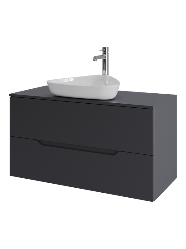 Мебель для ванной комнаты Orange Line 100 подвесная, 2 ящика, матовый графит с раковиной B07-500W