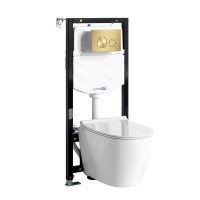Комплект Унитаз подвесной WasserKRAFT Mindel H002 безободковый + Крышка для унитаза E034 ¶+ Система инсталляции для унитазов Aller 10TLT.010.ME + Кнопка смыва MG02
