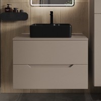 Тумба с раковиной Orange Line 80 подвесная, 2 ящика, матовый латте с раковиной B01-475mb