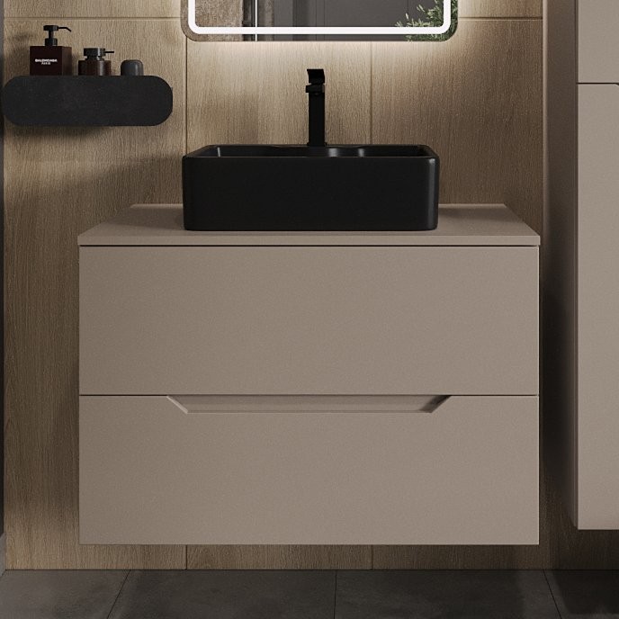 Тумба с раковиной Orange Line 80 подвесная, 2 ящика, матовый латте с раковиной B01-475mb