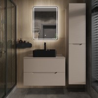 Тумба с раковиной Orange Line 80 подвесная, 2 ящика, матовый латте с раковиной B01-475mb