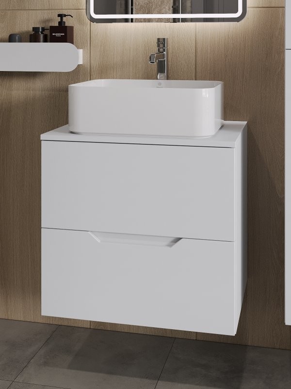 Тумба с раковиной Orange Line 60 подвесная, 2 ящика, матовая белая с раковиной B02-460W