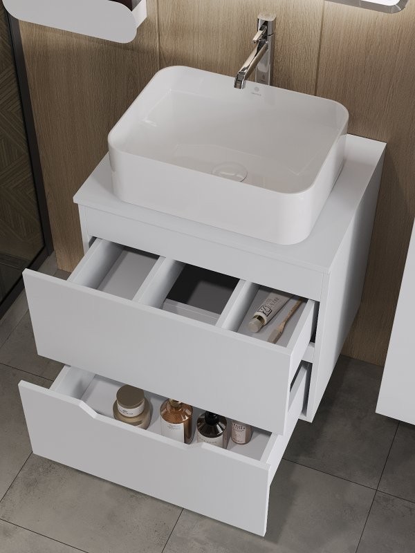 Тумба с раковиной Orange Line 60 подвесная, 2 ящика, матовая белая с раковиной B02-460W