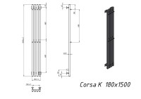 Полотенцесушитель электрический Grota Corsa K N RAL9005 EL 18х150, с крючками, матовый черный