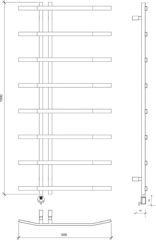 Полотенцесушитель электрический Secado Милето 100х7х50 105x50 см, подключение слева, черный матовый, лесенка