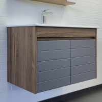 Тумба с раковиной Comforty Кемер 75 подвесная, антрацит, темно-коричневый дуб