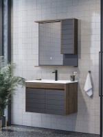 Тумба с раковиной Comforty Кемер 75 подвесная, антрацит, темно-коричневый дуб