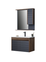 Тумба с раковиной Comforty Кемер 75 подвесная, антрацит, темно-коричневый дуб