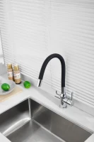 Смеситель для кухни BELZ B814 B76814 с гибким изливом, хром, черный