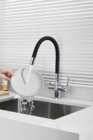 Смеситель для кухни BELZ B814 B76814 с гибким изливом, хром, черный